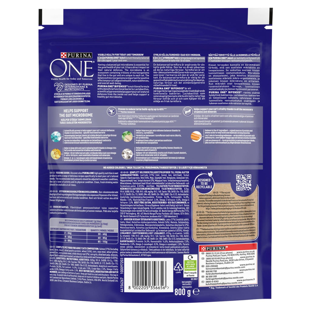 Purina One Adult Dry Cat Food 800g - Salmon & Whole Grains, product image 2