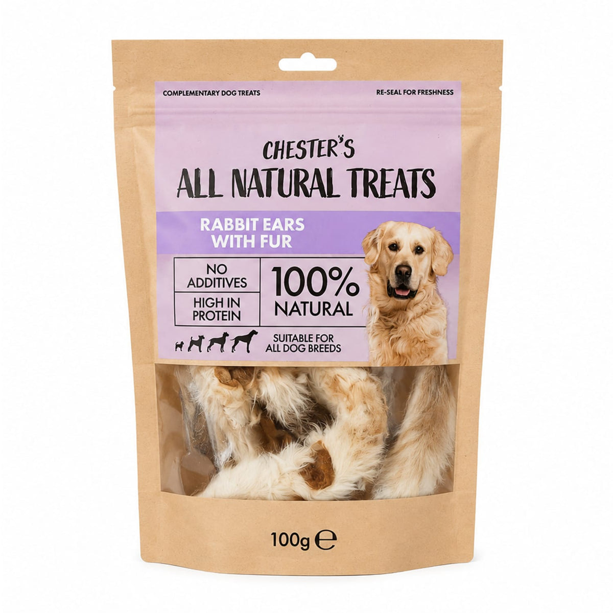 Chester's All Natural Treats Rabbit Ears With Fur 100g